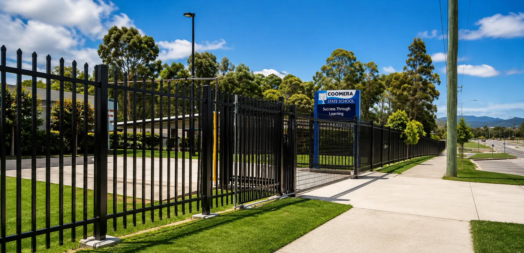 Steel security fencing completed on a development handover at Coomera